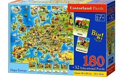 PUZZLE CASTORLAND 180 DÍLKŮ E227 MAPA EVROPY A 32 NAUČNÝCH KARET
