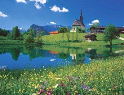 KOSTEL SVATÉHO NIKOLAUSE INZELL BAVORSKO PUZZLE RAVENSBURGER 2000 dílků  