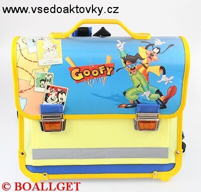 Aktovka školní GOOFY, zpevněná ergonom. záda, uvnitř 2 přihrádky + 1 přední kapsa, přihrádka na jmenovku