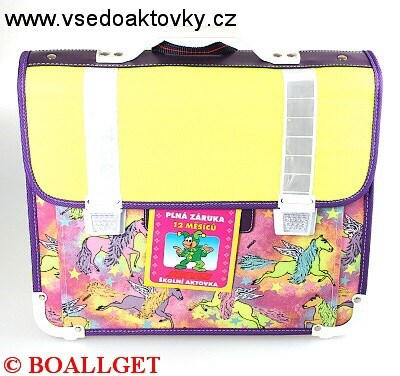 Aktovka školní, zpevněná ergonom. záda, uvnitř 2 přihrádky + 1 přední kapsa, přihrádka na jmenovku