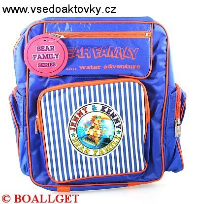 Batoh školní, měkká záda, výška 34cm, šířka 33cm, 2 přední a 2 boční  venkovní kapsy