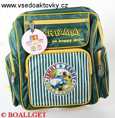Batoh školní, měkká záda, výška 34cm, šířka 33cm, 2 přední a 2 boční  venkovní kapsy