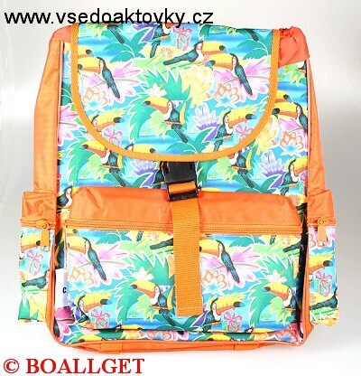 Batoh školní, měkká záda, výška 39cm, šířka 37cm, 1 přední a 2 boční  venkovní kapsy