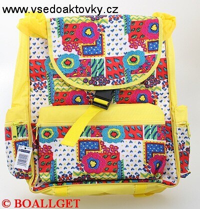 Batoh školní, měkká záda, výška 39cm, šířka 37cm, 1 přední a 2 boční  venkovní kapsy