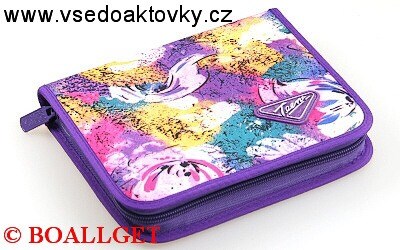 PENÁL Čárymáry,1.zipový, textil s klopou + BONUS - náplň zdarma  (sada pastelek,sada fixů, 2 tužky, pravítko, úhloměr, pryž, ořezávátko )