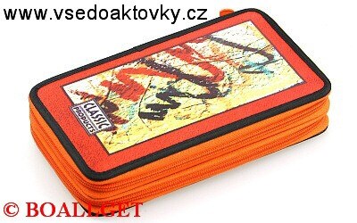 PENÁL Clasic, 2.zipový, textil + BONUS - náplň zdarma  (sada pastelek,sada fixů, 2 tužky, pravítko, úhloměr, pryž, ořezávátko, bombičky )