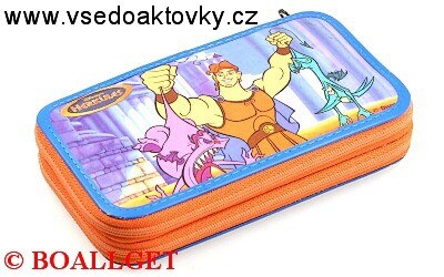 PENÁL HERKULES+BONUS, 2.zipový, omyvatelný  - náplň zdarma  (sada pastelek,sada fixů, 3 tužky, tornádo,propiska, plnicí pero, pryž , ořezávátko )  T-10/3 DP