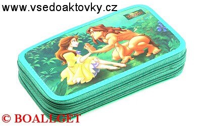 PENÁL TARZAN+BONUS, 2.zipový, omyvatelný  - náplň zdarma  (sada pastelek,sada fixů, 3 tužky, tornádo,propiska, plnicí pero, pryž , ořezávátko )  T-10/3 DP