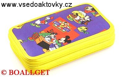 PENÁL MICKEY MOUSE I+BONUS, 2.zipový, omyvatelný  - náplň zdarma  (sada pastelek,sada fixů, 3 tužky, tornádo,propiska, plnicí pero, pryž , ořezávátko )  T-10/3 DP