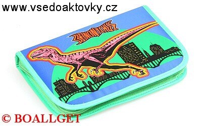 PENÁL Dinosaurus-zelená,1.zipový , textil