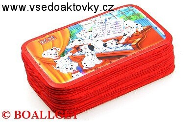 PENÁL DALMATIN III + BONUS, 3.zipový, omyvatelný  - náplň zdarma (sada pastelek, sada fixů, 3 tužky, pryž, ořezávátko, propiska, tornádo, plnicí pero, bombičky, vod. barvy, 2 štětce, nůžky, pravítko, trojúhelník )  T-10/4 DP