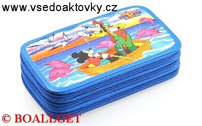 PENÁL MICKEY MOUSE I + BONUS, 3.zipový, omyvatelný  - náplň zdarma  (sada pastelek, sada fixů, 3 tužky, pryž, ořezávátko, propiska, tornádo, plnicí pero, bombičky, vod. barvy, 2 štětce, nůžky, pravítko, trojúhelník )  T-10/4 DP