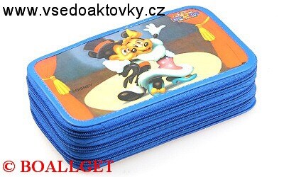 PENÁL MICKEY MOUSE II + BONUS, 3.zipový, omyvatelný  - náplň zdarma  (sada pastelek, sada fixů, 3 tužky, pryž, ořezávátko, propiska, tornádo, plnicí pero, bombičky, vod. barvy, 2 štětce, nůžky, pravítko, trojúhelník )  T-10/4 DP