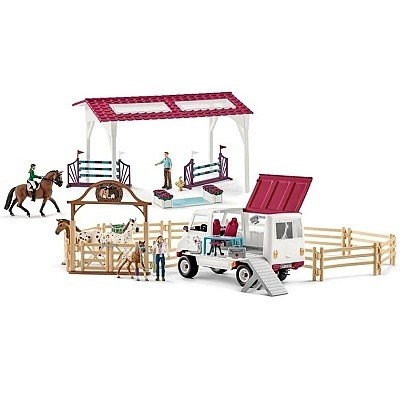 SCHLEICH 72140 SPECIIÁLNÍ VELKÁ SADA S MOBILNÍ VETERINOU A JÍZDÁRNOU