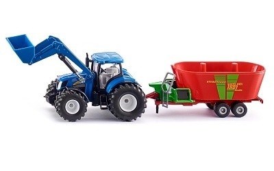 TRAKTOR NEW HOLLAND S ČELNÍM NAKLADAČEM A MÍCHAČEM KRMIVA