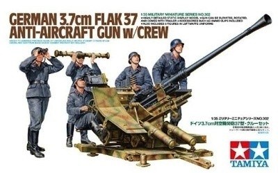 TAMIYA GERMAN GERMAN 3,7 cm FLAK 37 ANTI AIRCRAFT FUN w/CREW