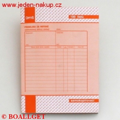 Prodejka za hotové 100 listů NCR samopropis nečíslovaná   88