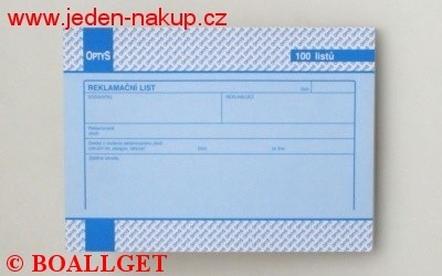 Reklamační list A5  284