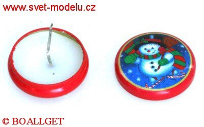 Svíčka SNĚHULÁK v plechovce malá vonící vánoční