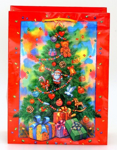 Taška vánoční 27x20x11 VÁNOČNÍ STROMEČEK pevný lakovaný papír