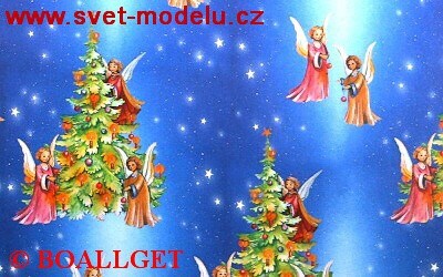 Vánoční balící papír Andělíčci + stromečky ( 7. vzor ) 50x70 cm luxusní  90g