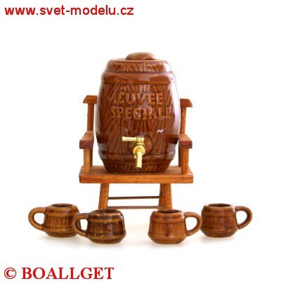 Keramický soudek + skleničky ... dekorace