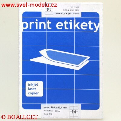 Samolepc etikety 105 x 42,4 PRINT pro laserov a inkoustov tiskrny A4, 100 list v balen 