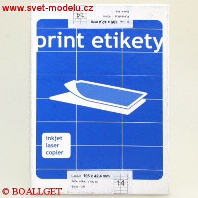 Samolepící etikety 105 x 42,4 PRINT pro laserové a inkoustové tiskárny A4, 100 listů v balení 