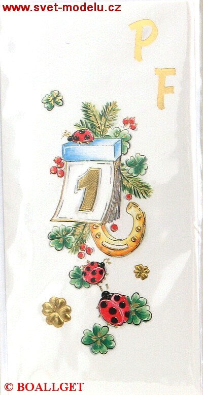 Přání do obálky vánoce - Kalendář, podkova a berušky