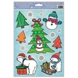 Samolepky vánoce na okna stromeček se sněhulákem s glitry 30x20